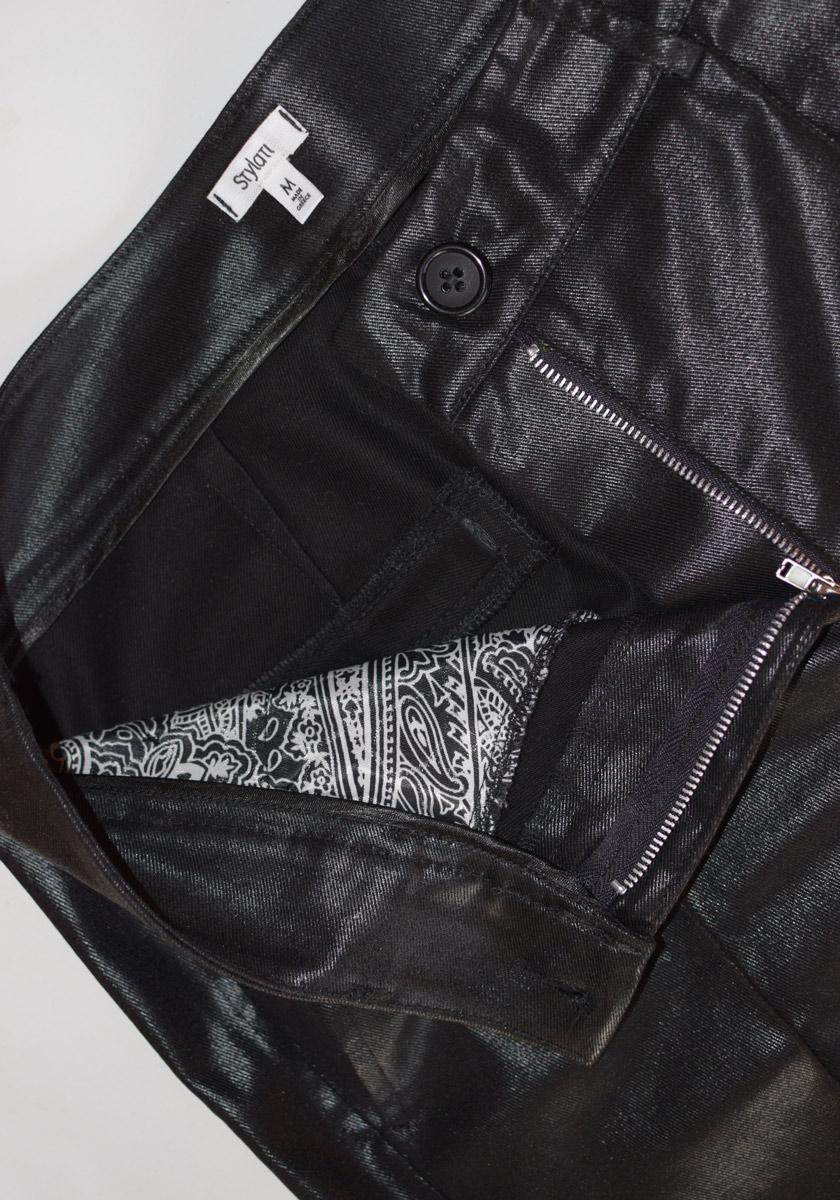 BLACK LEATHER-LOOK SLIM FIT TROUSERS